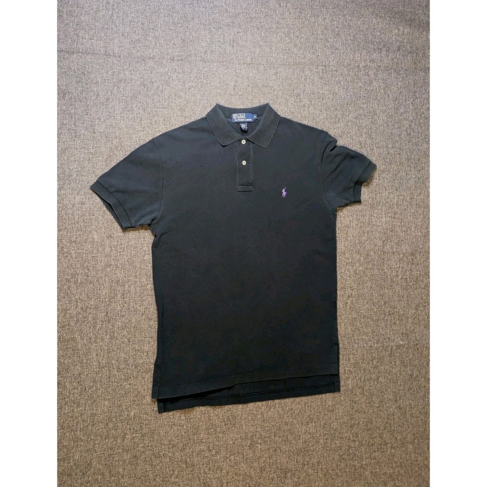Polo Ralph Lauren Vtg Mens Black Short Sleeve Polo Shirt  Purple Pony Logo Small